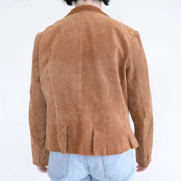 Vintage 100% Leather Suede Brown Button Up Light Jacket Blazer 18 UK - Picture 3 of 12